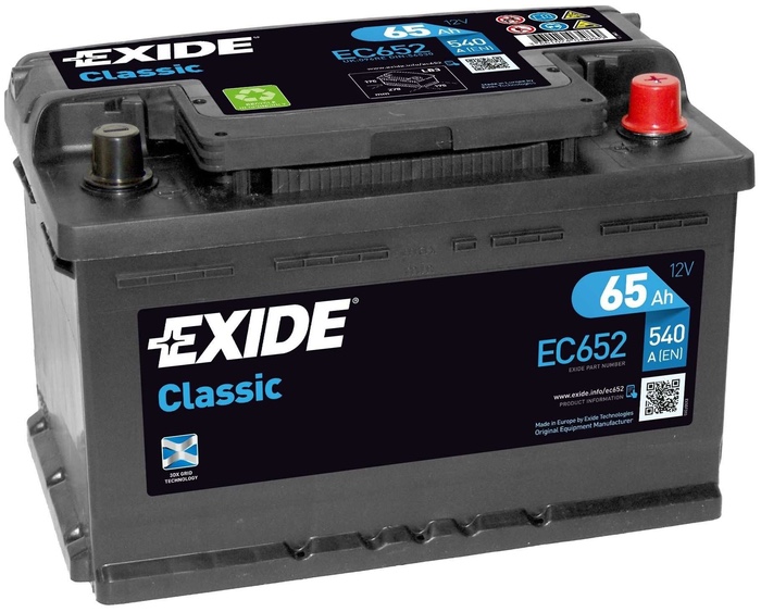Аккумулятор Exide EC652 12V 65AH 540A ETN 0(R+) B13, Exide
